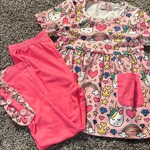 BOGO FREE Pete & Lucy Ruffle Pant Set Unicorn Print Toddler Girl Outfit